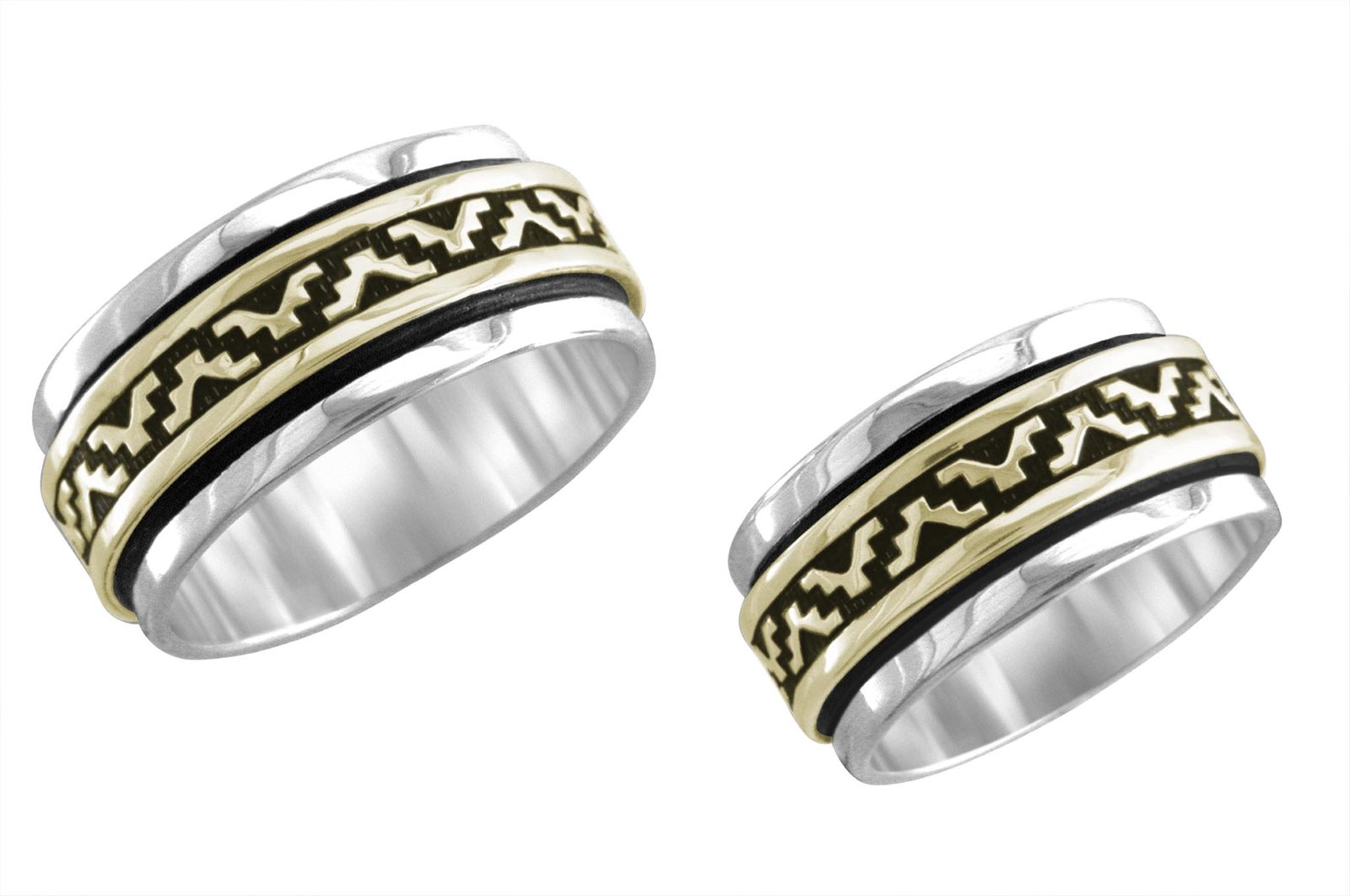3/8 inch Mazatlan wedding band, 14K gold and sterling, M.M. Rogers