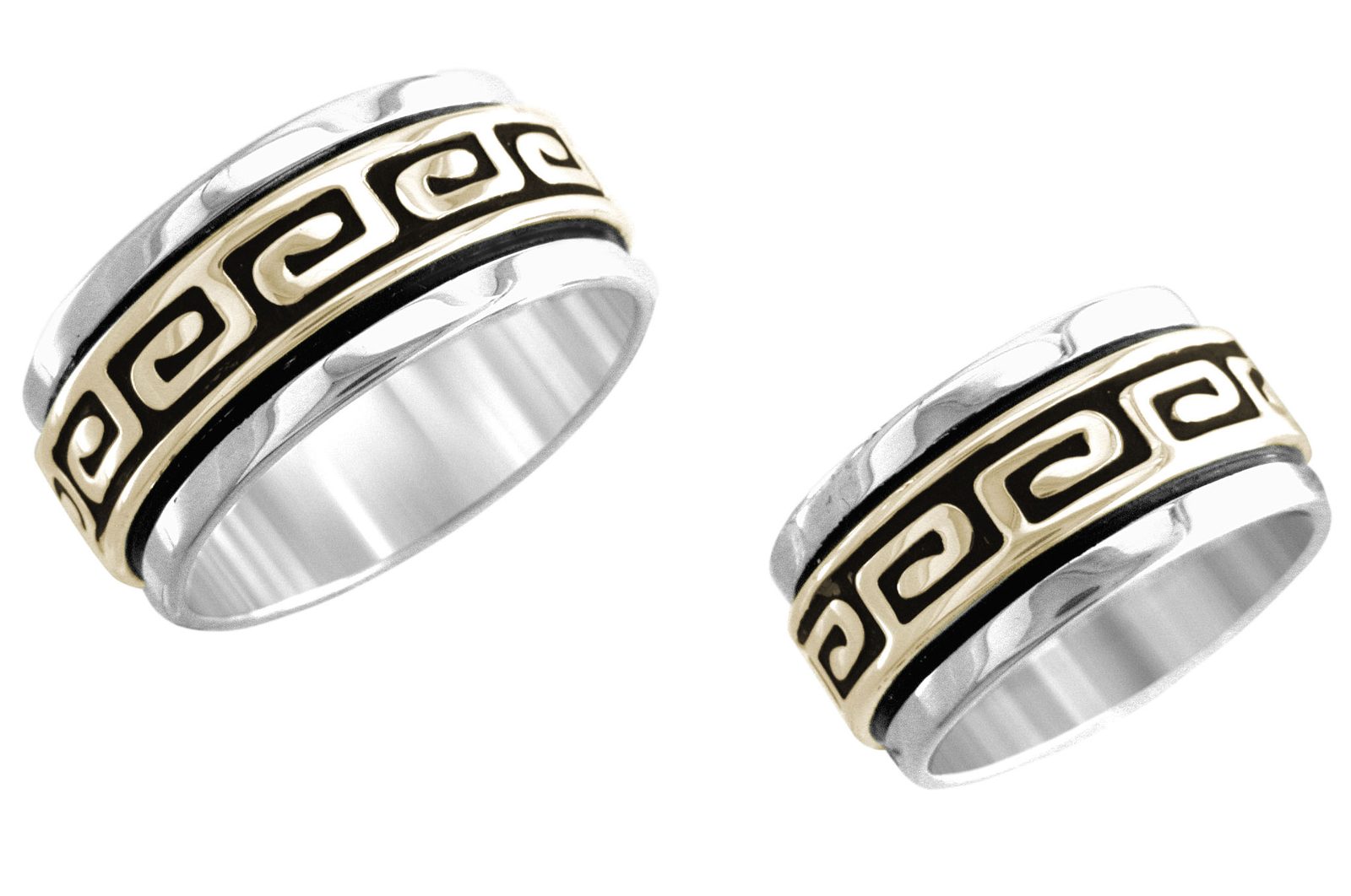 3/8 inch Akropolis wedding band, 14K gold and sterling, M.M. Rogers