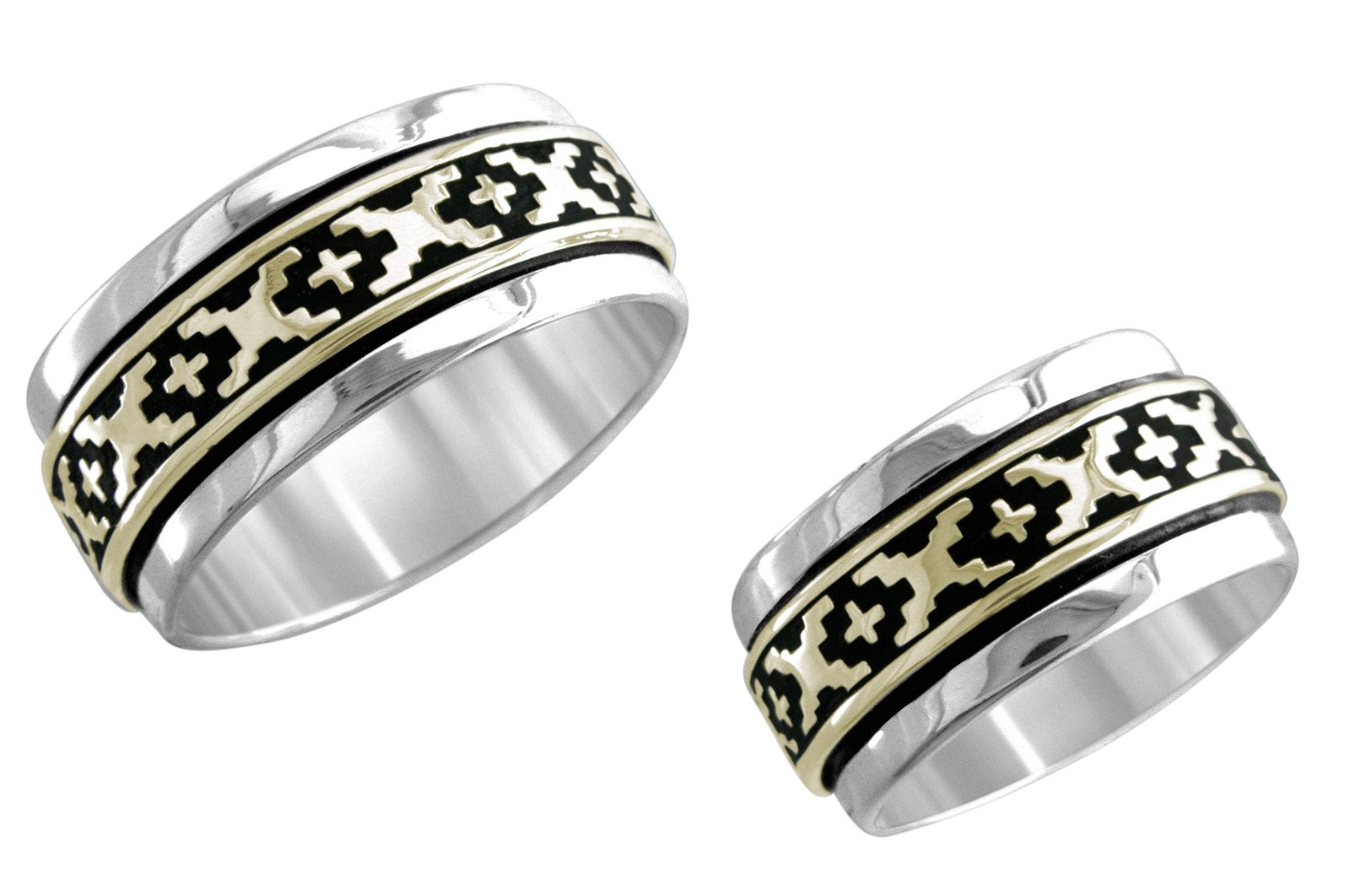 3/8 inch Casa Blanca wedding band, 14K gold and sterling, M.M. Rogers