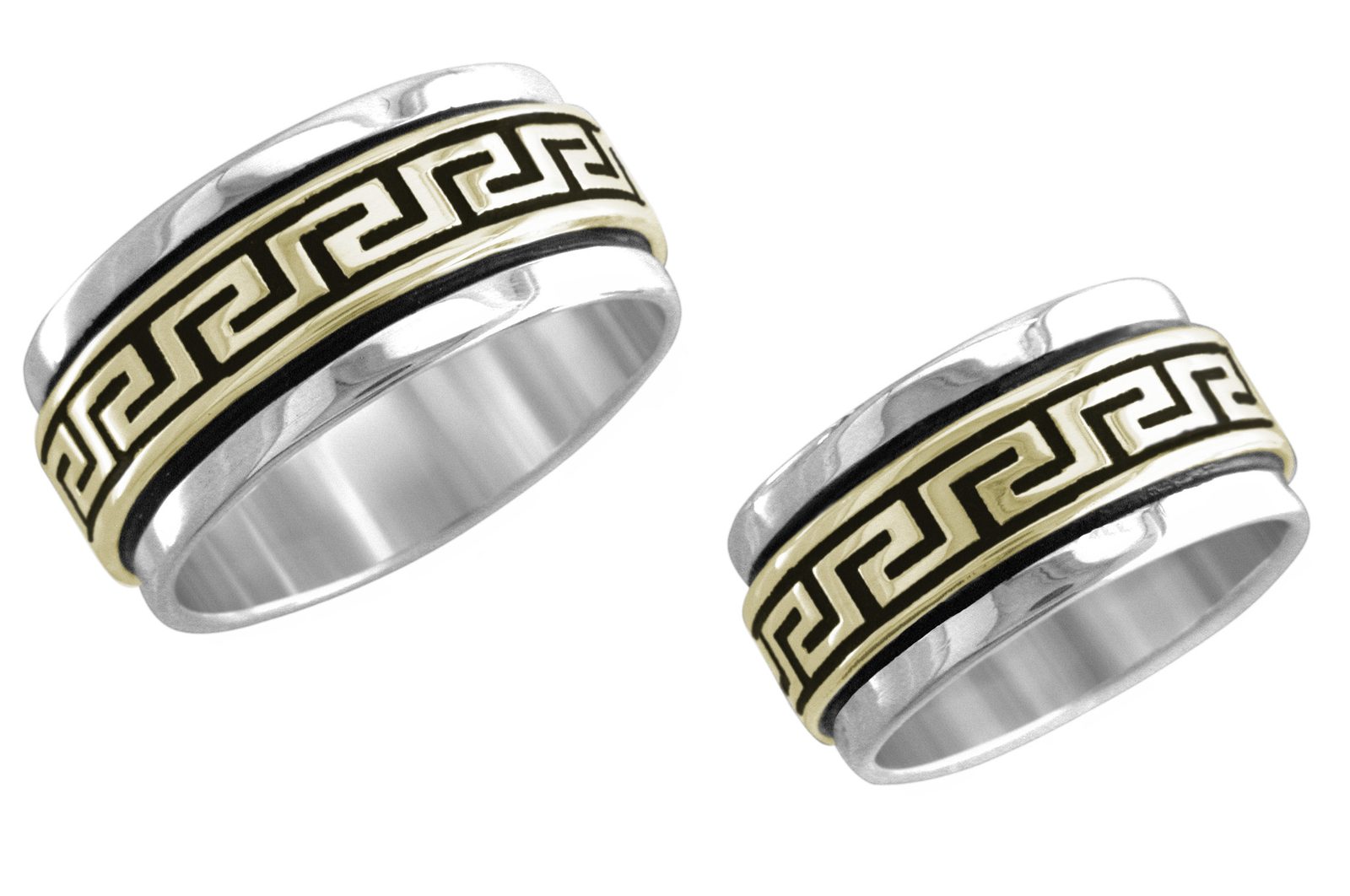 3/8 inch Empire wedding band, 14K gold and sterling, M.M. Rogers
