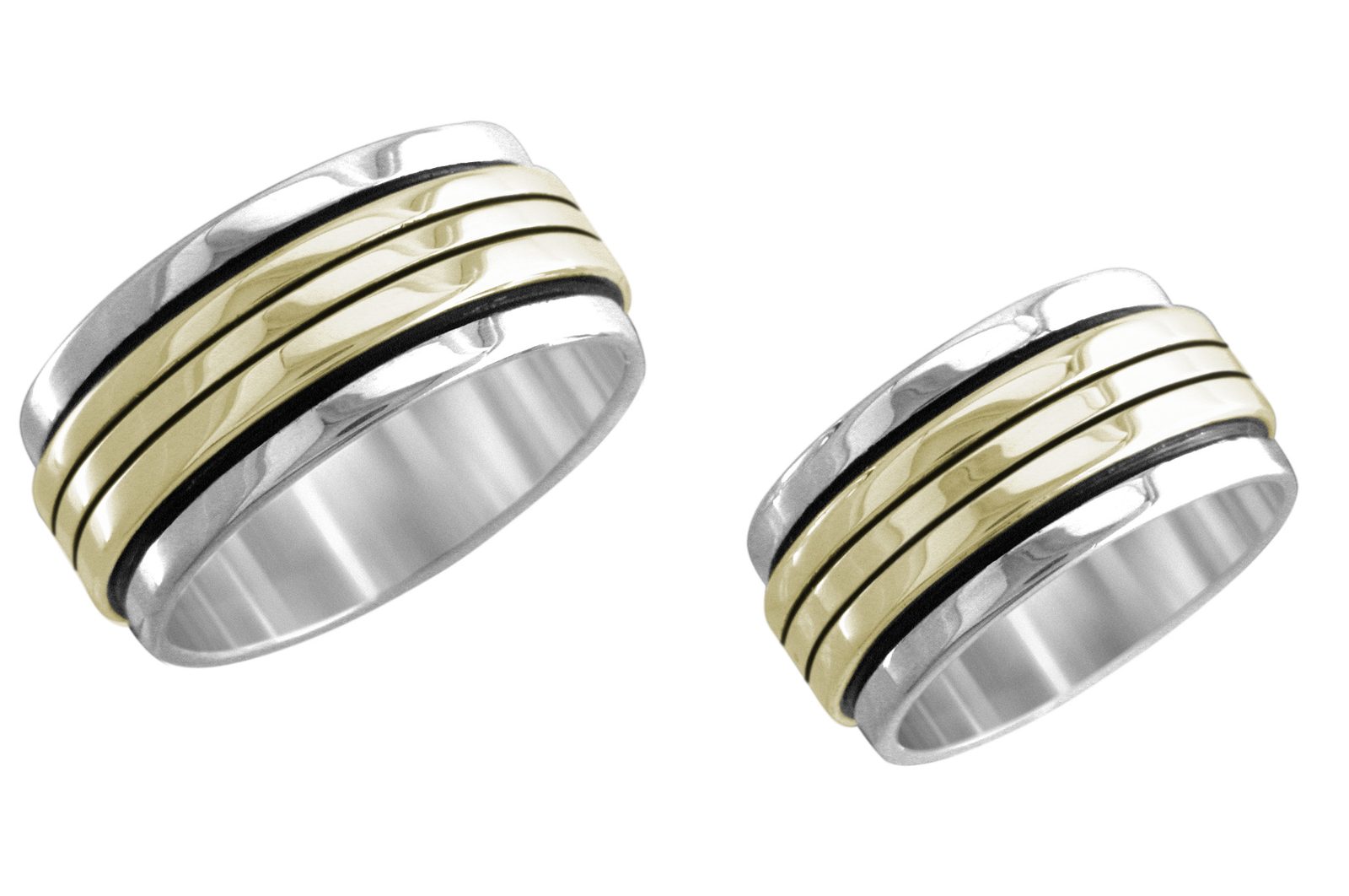 3/8 inch Trieste wedding band, 14K gold and sterling, M.M. Rogers