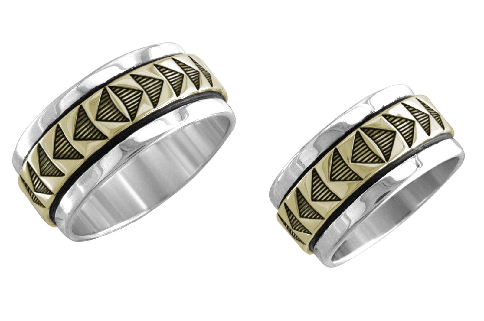 3/8 inch Talisman wedding band, 14K gold and sterling, M.M. Rogers