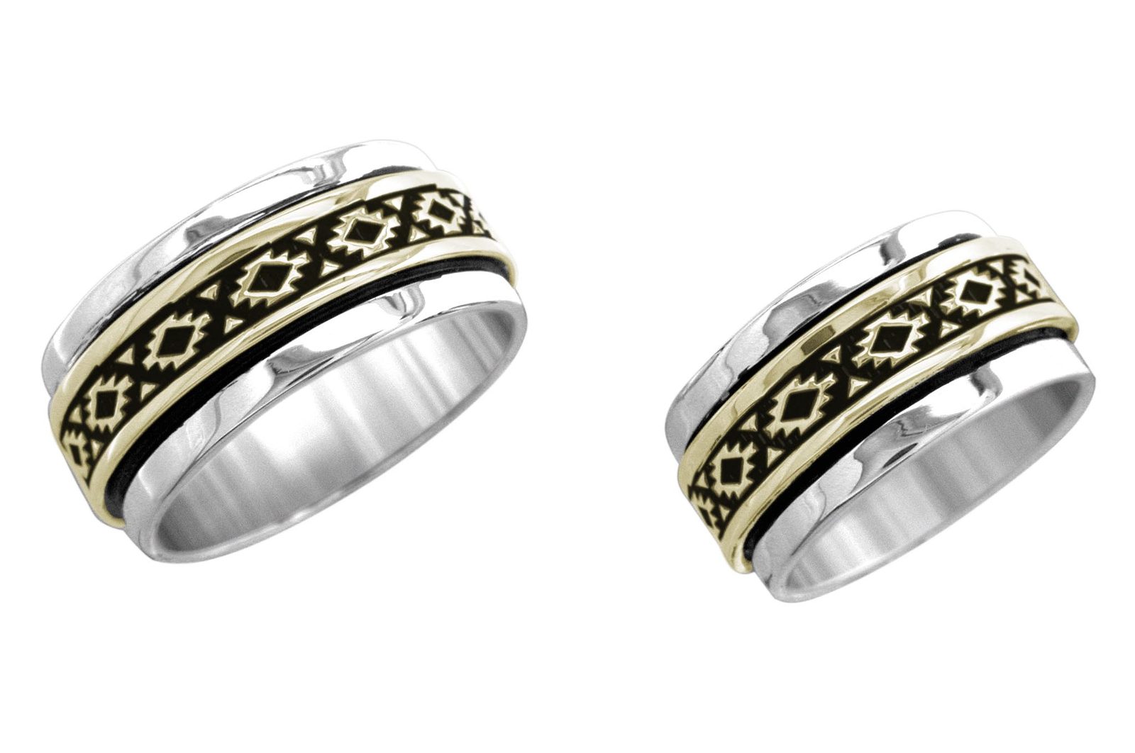 3/8 inch Kenya wedding band, 14K gold and sterling, M.M. Rogers