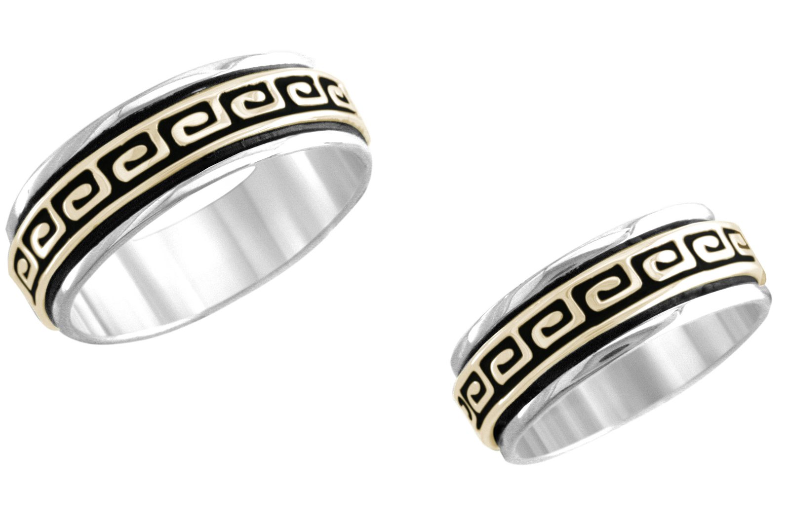 1/4 inch Akropolis wedding band, 14K gold and sterling, M.M. Rogers