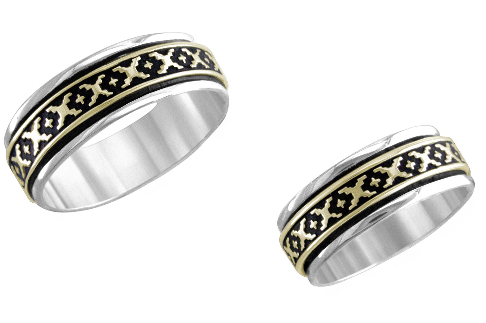 1/4 inch Casa Blanca wedding band, 14K gold and sterling, M.M. Rogers