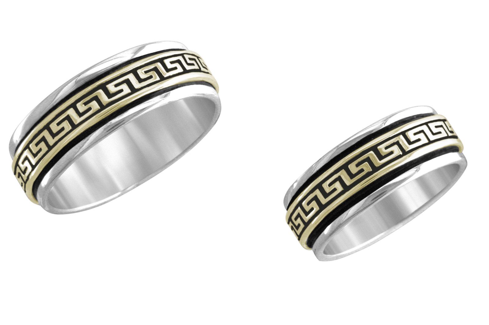 1/4 inch Empire wedding band, 14K gold and sterling, M.M. Rogers