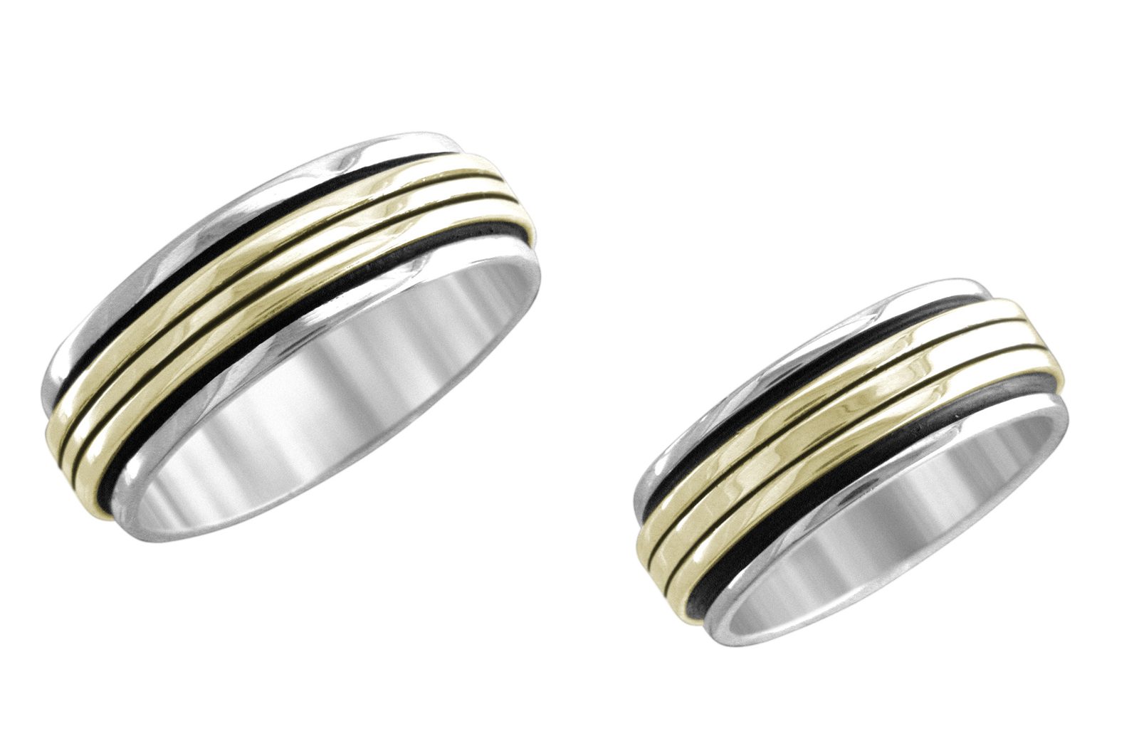 1/4 inch Trieste wedding band, 14K gold and sterling, M.M. Rogers