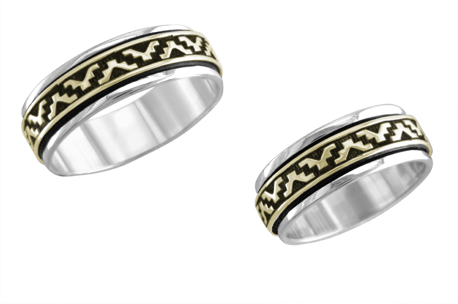 1/4 inch Mazatlan wedding band, 14K gold and sterling, M.M. Rogers