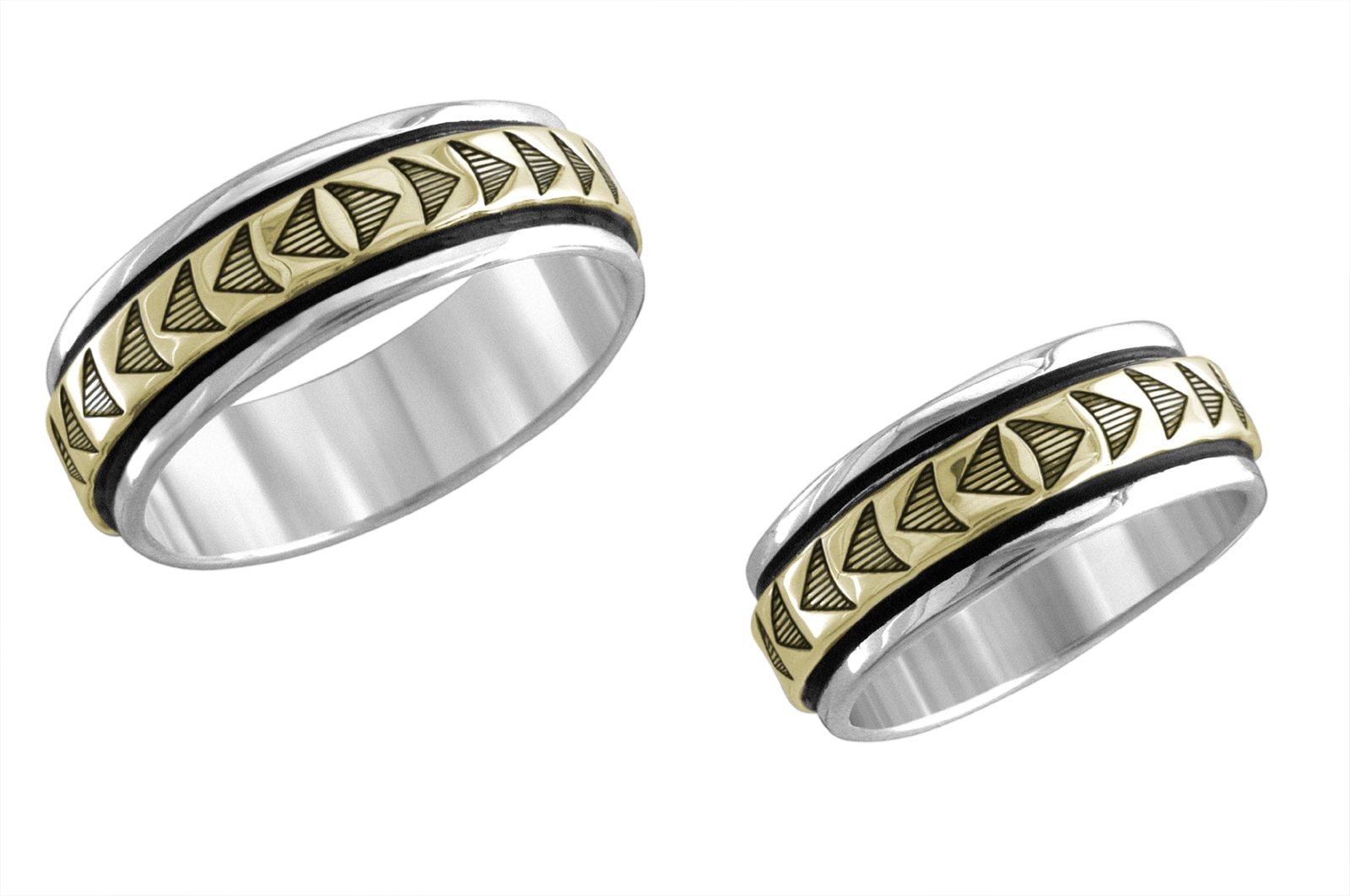 1/4 inch Talisman wedding band, 14K gold and sterling, M.M. Rogers