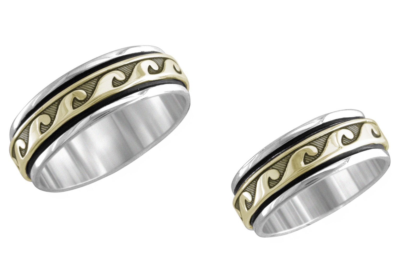 1/4 inch Malibu wedding band, 14K gold and sterling, M.M. Rogers