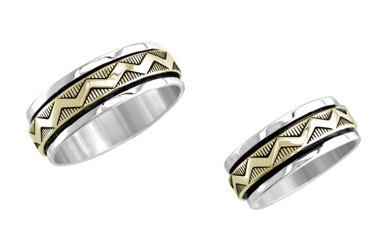 1/4 inch Montana wedding band, 14K gold and sterling, M.M. Rogers