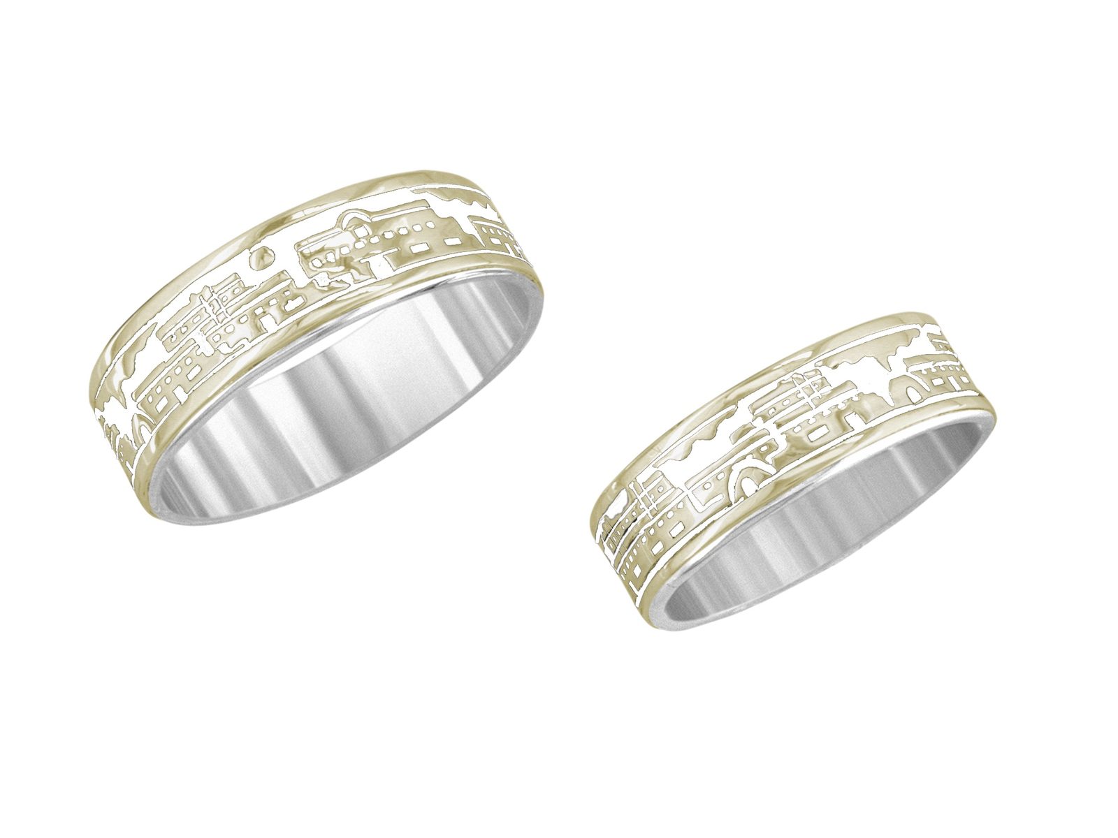 1/4 inch Santa Fe wedding band, 14K gold and sterling, M.M. Rogers