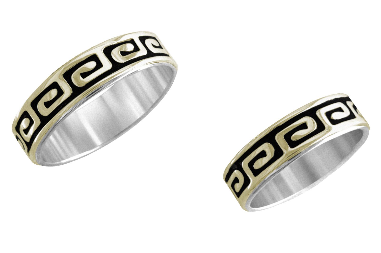 3/16 inch Akropolis wedding band, 14K gold and sterling, M.M. Rogers