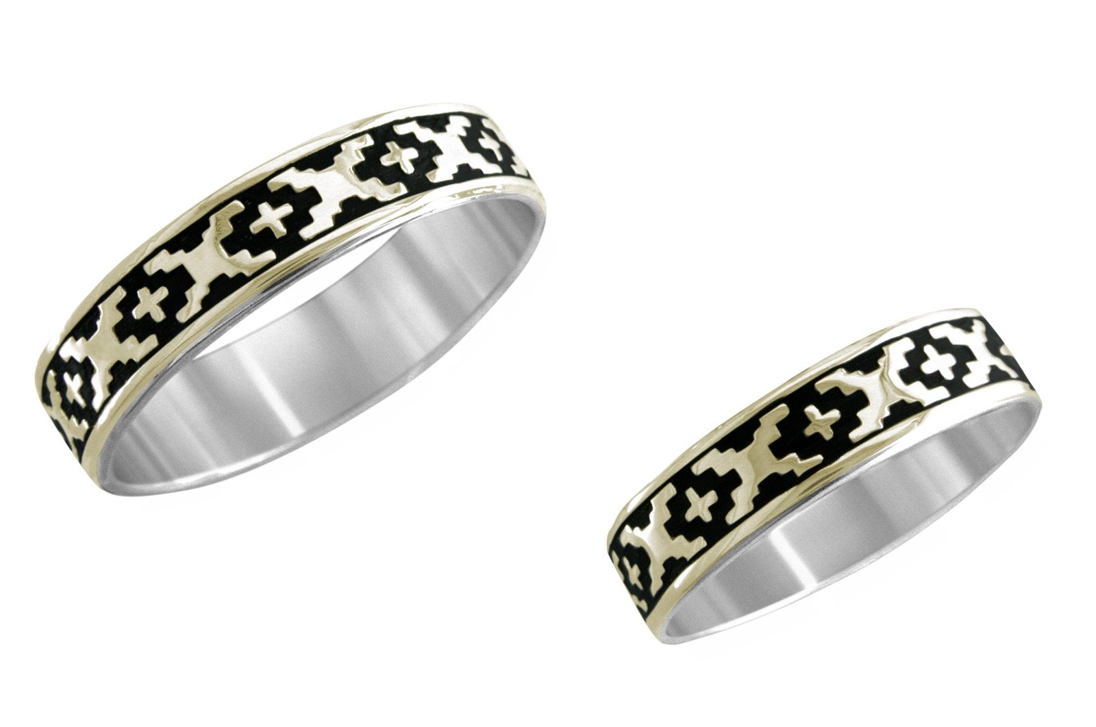 3/16 inch Casa Blanca wedding band, 14K gold and sterling, M.M. Rogers