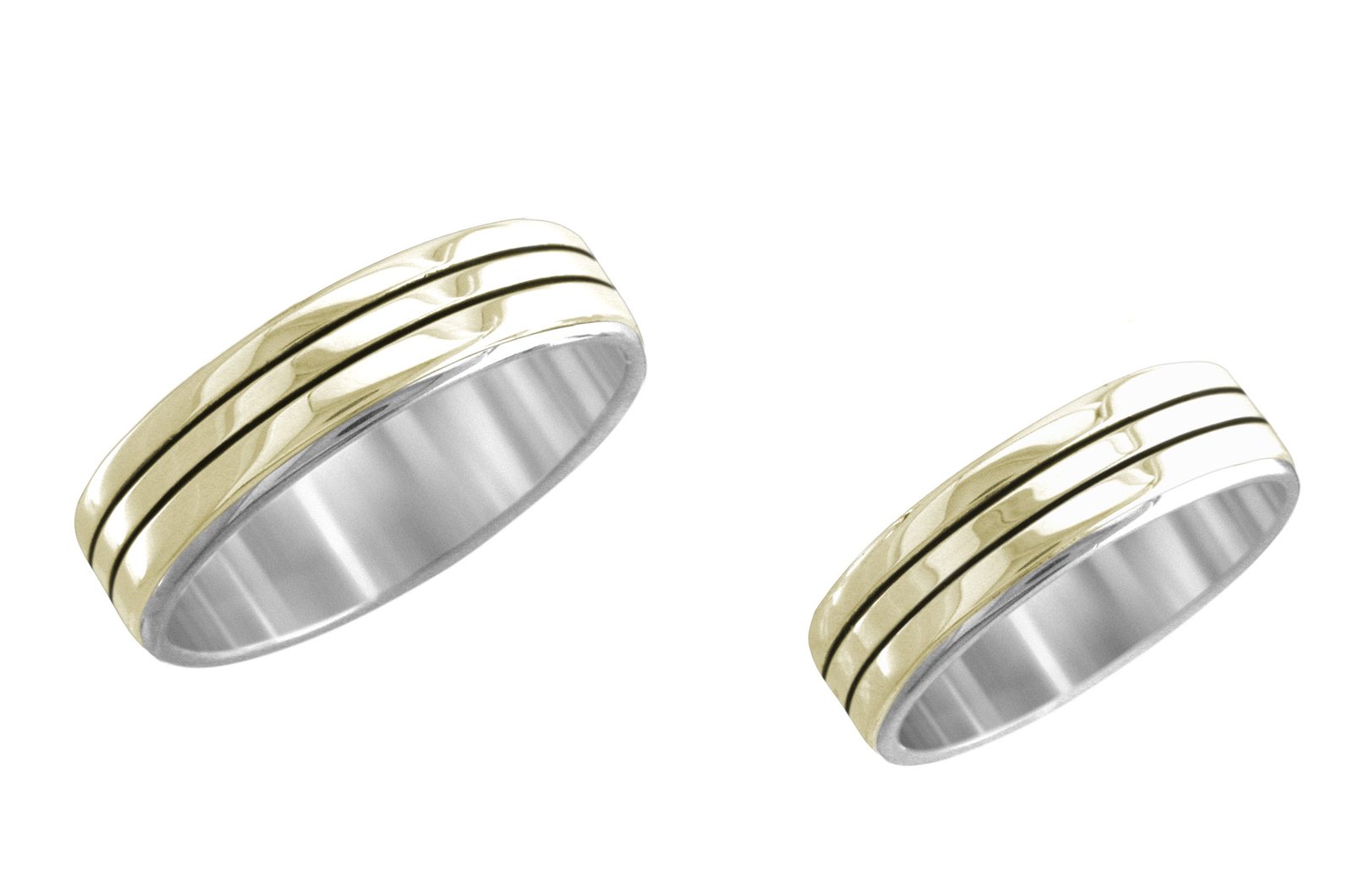 3/16 inch Trieste wedding band, 14K gold and sterling, M.M. Rogers