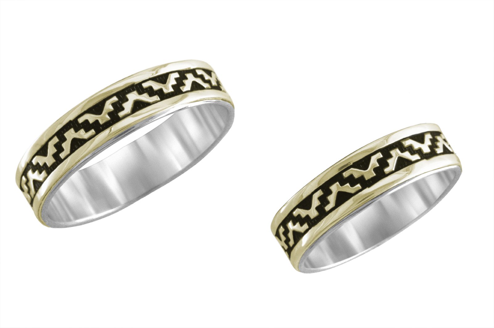 3/16 inch Mazatlan wedding band, 14K gold and sterling, M.M. Rogers