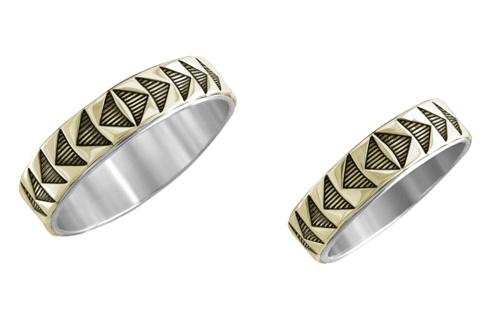 3/16 inch Talisman wedding band, 14K gold and sterling, M.M. Rogers