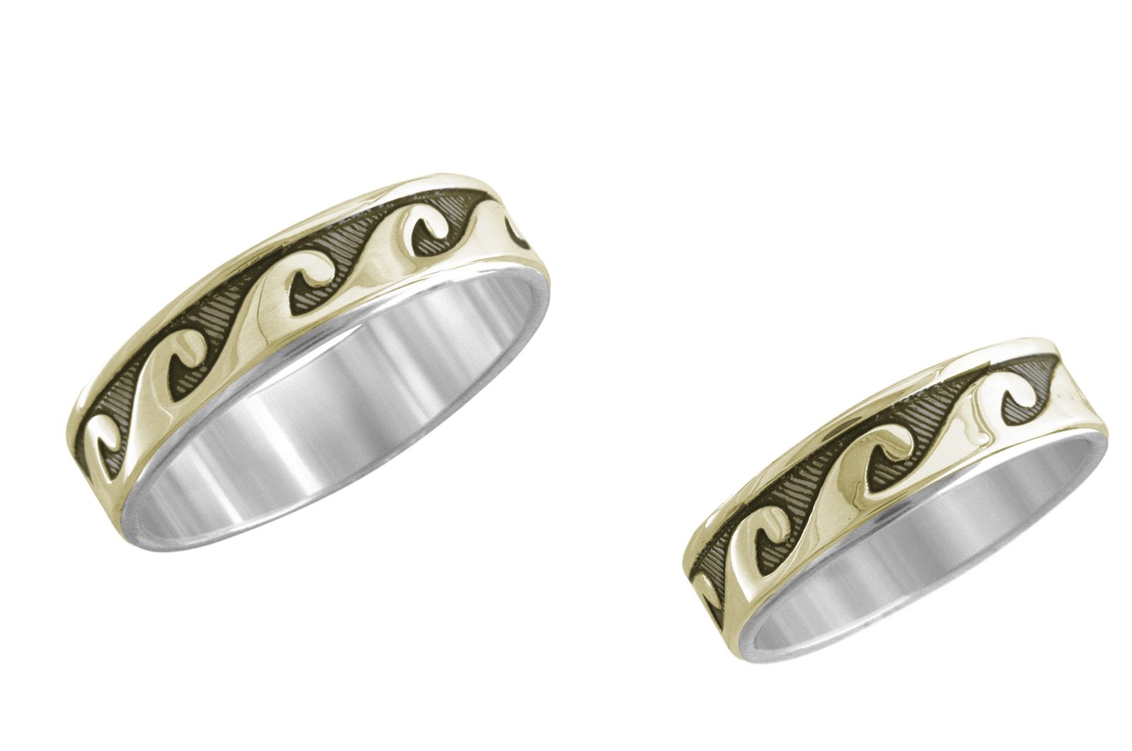 3/16 inch Malibu wedding band, 14K gold and sterling, M.M. Rogers