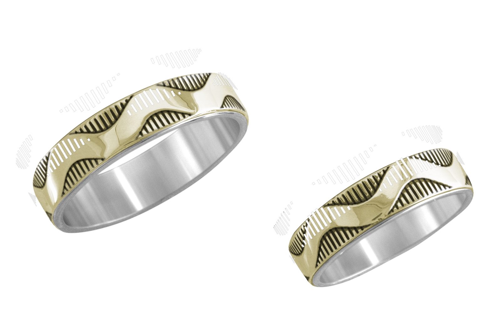 3/16 inch Wave wedding band, 14K gold and sterling, M.M. Rogers