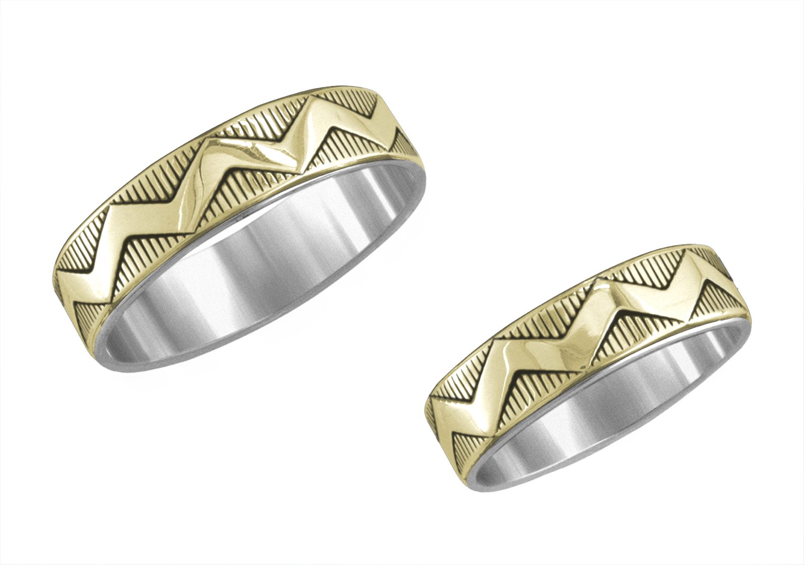 3/16 inch Montana wedding band, 14K gold and sterling, M.M. Rogers