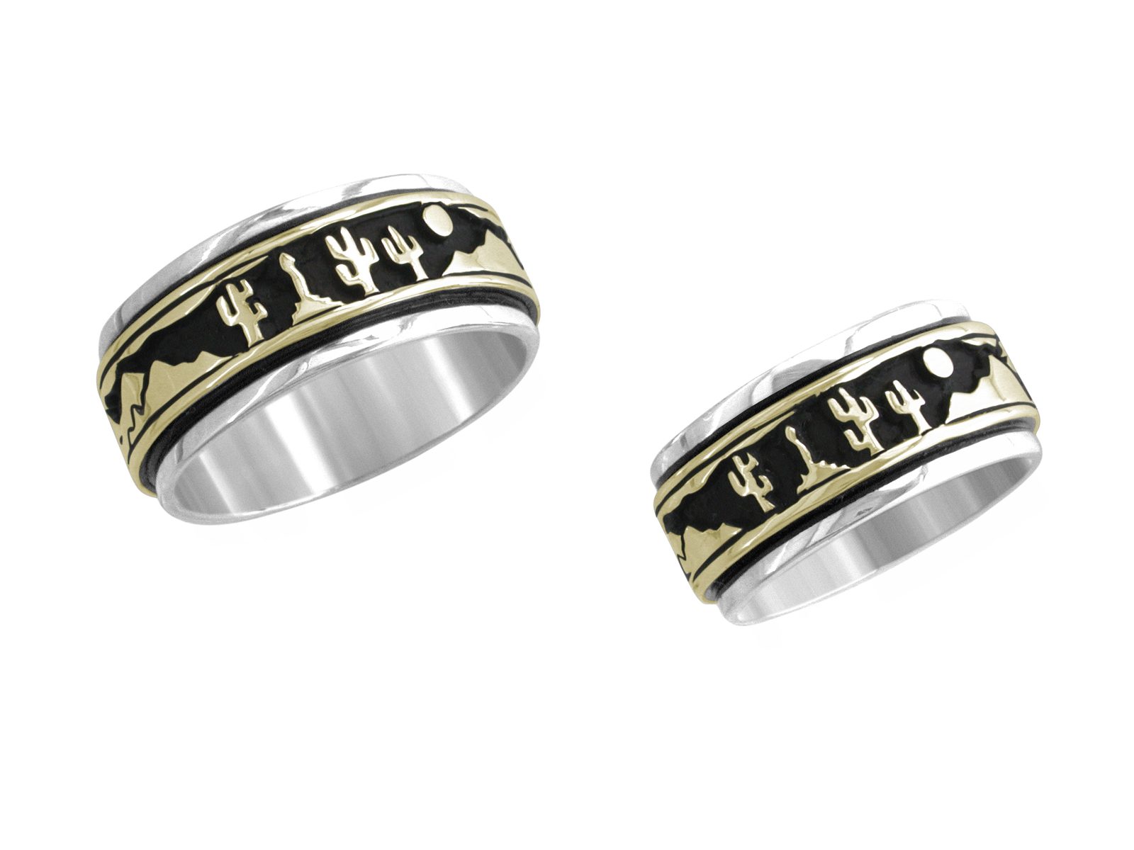 3/8 inch Desert Story, 14K gold and sterling, M.M. Rogers