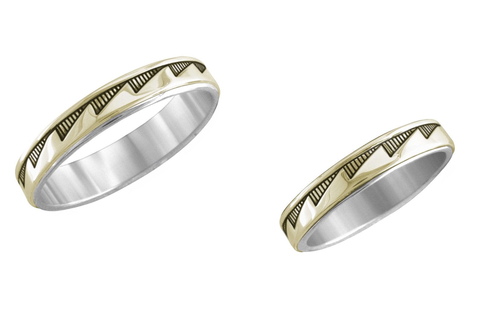 1/8 inch Anasazi wedding band, 14K gold and sterling, M.M. Rogers