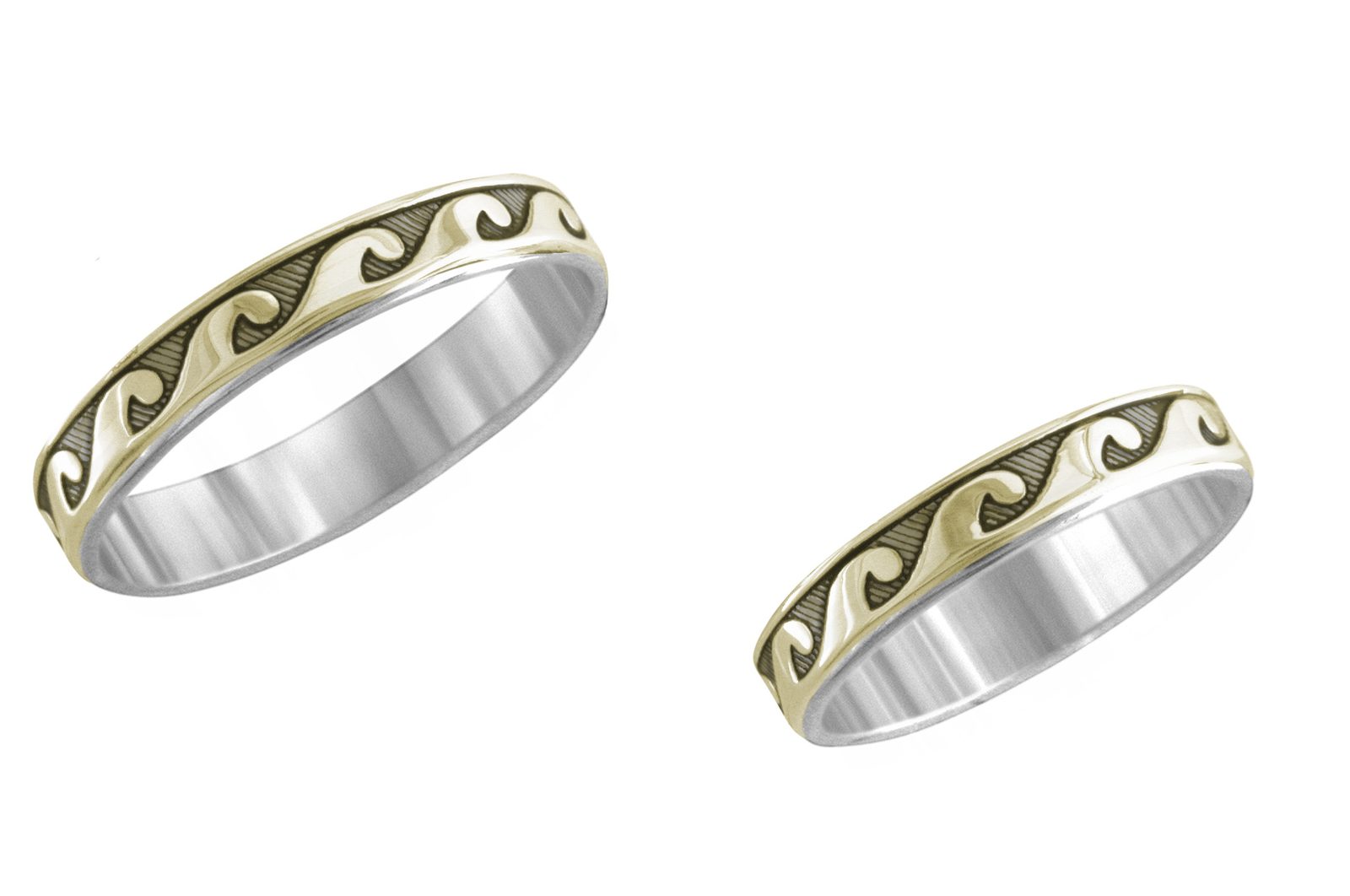 1/8 inch Malibu wedding band, 14K gold and sterling, M.M. Rogers