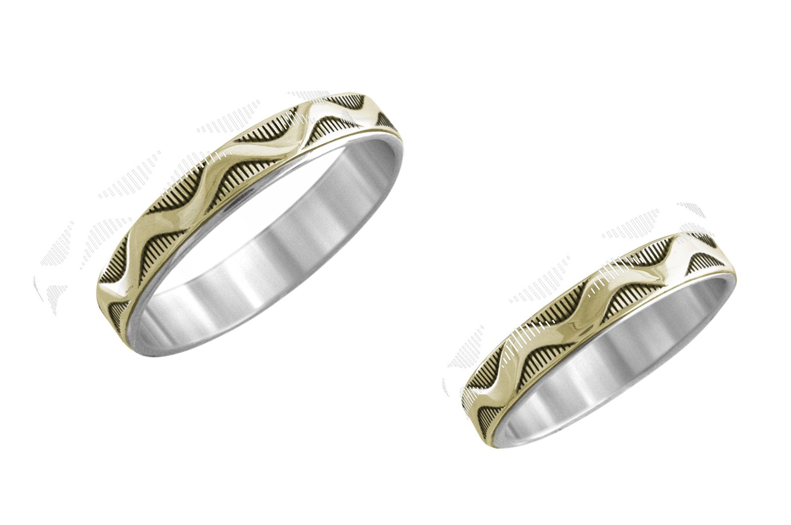 1/8 inch Wave wedding band, 14K gold and sterling, M.M. Rogers
