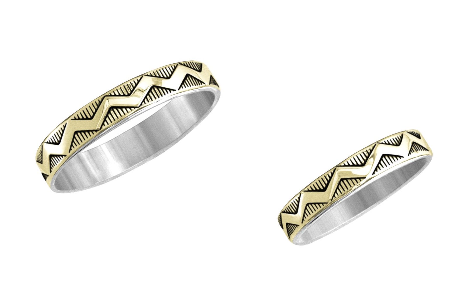 1/8 inch Montana wedding band, 14K gold and sterling, M.M. Rogers