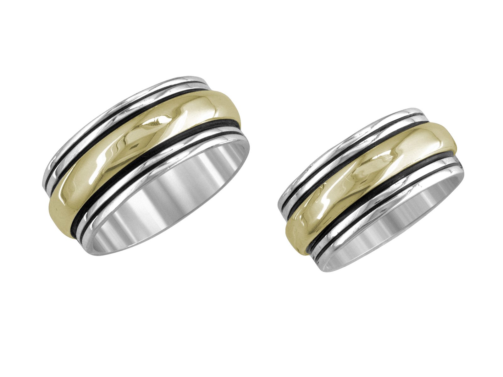 3/8 inch Deco wedding band, 14K gold and sterling, M.M. Rogers