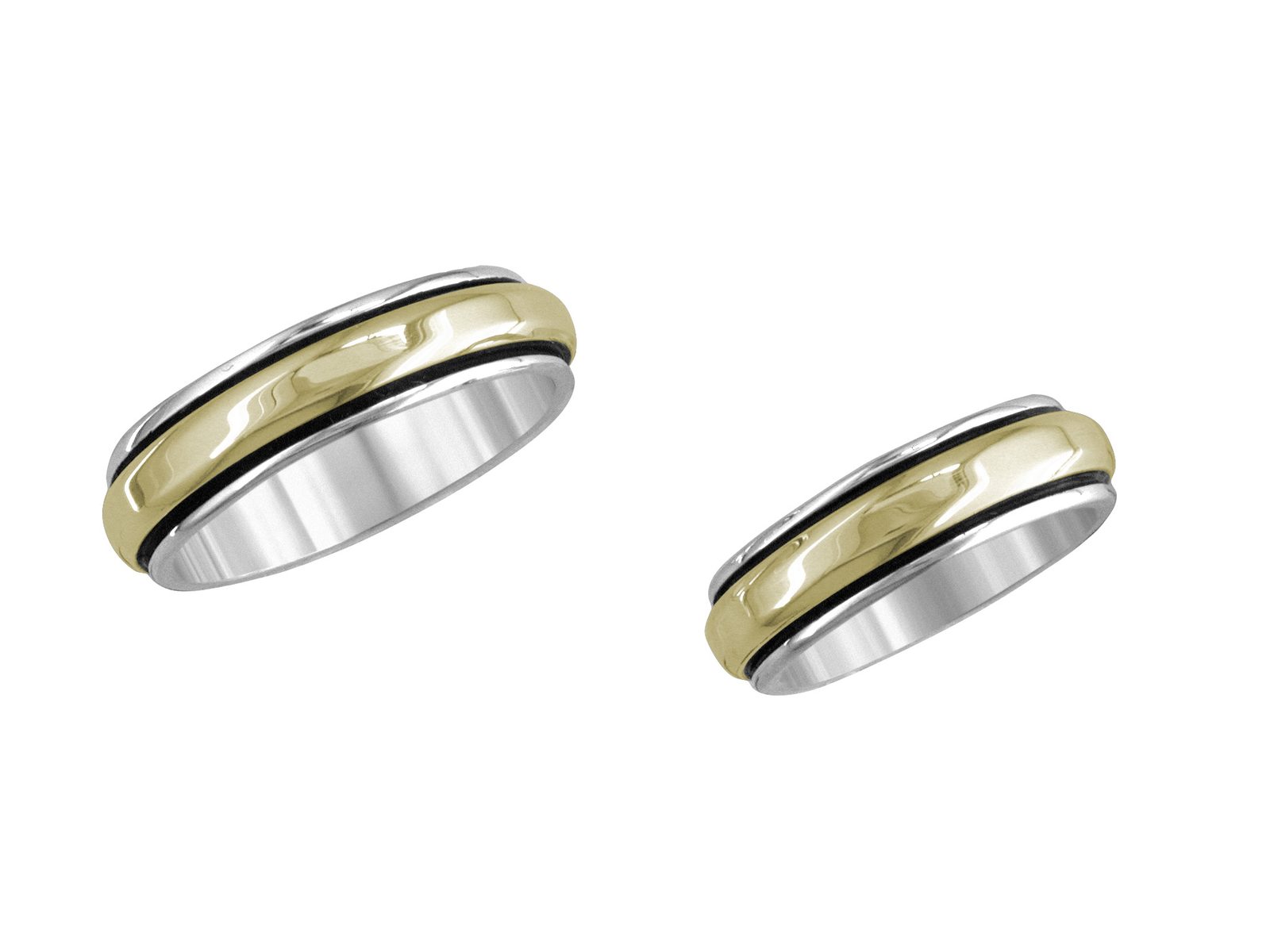 3/16 inch Classic wedding band, 14K gold and sterling, M.M. Rogers